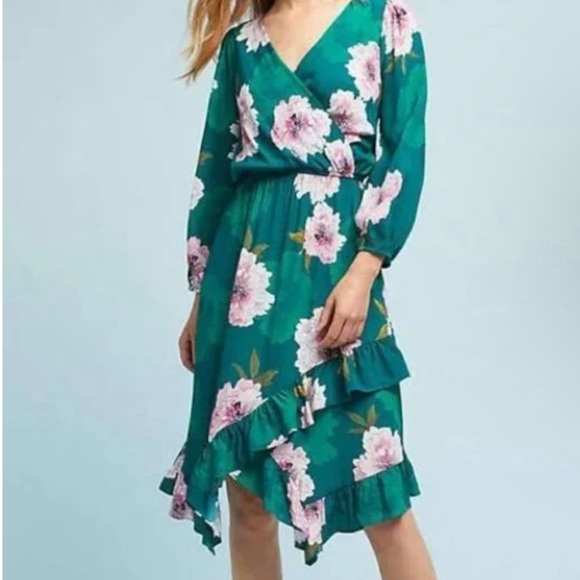 NWT Anthropologie Plenty by Tracy Reese green and pink floral dress - Picture 2 of 5